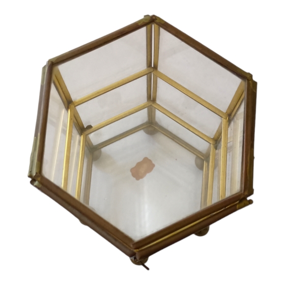 Vintage Glass Curio Cabinet Mini Brass Octagon 70s 80s Jewelry Trinket Box - Picture 8 of 16